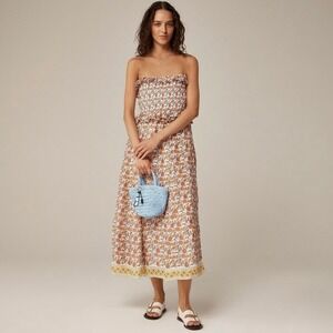 NWT!! J. CREW Ravenna Dress Sunset Rose Blockprint Floral Ramie Strapless Medium